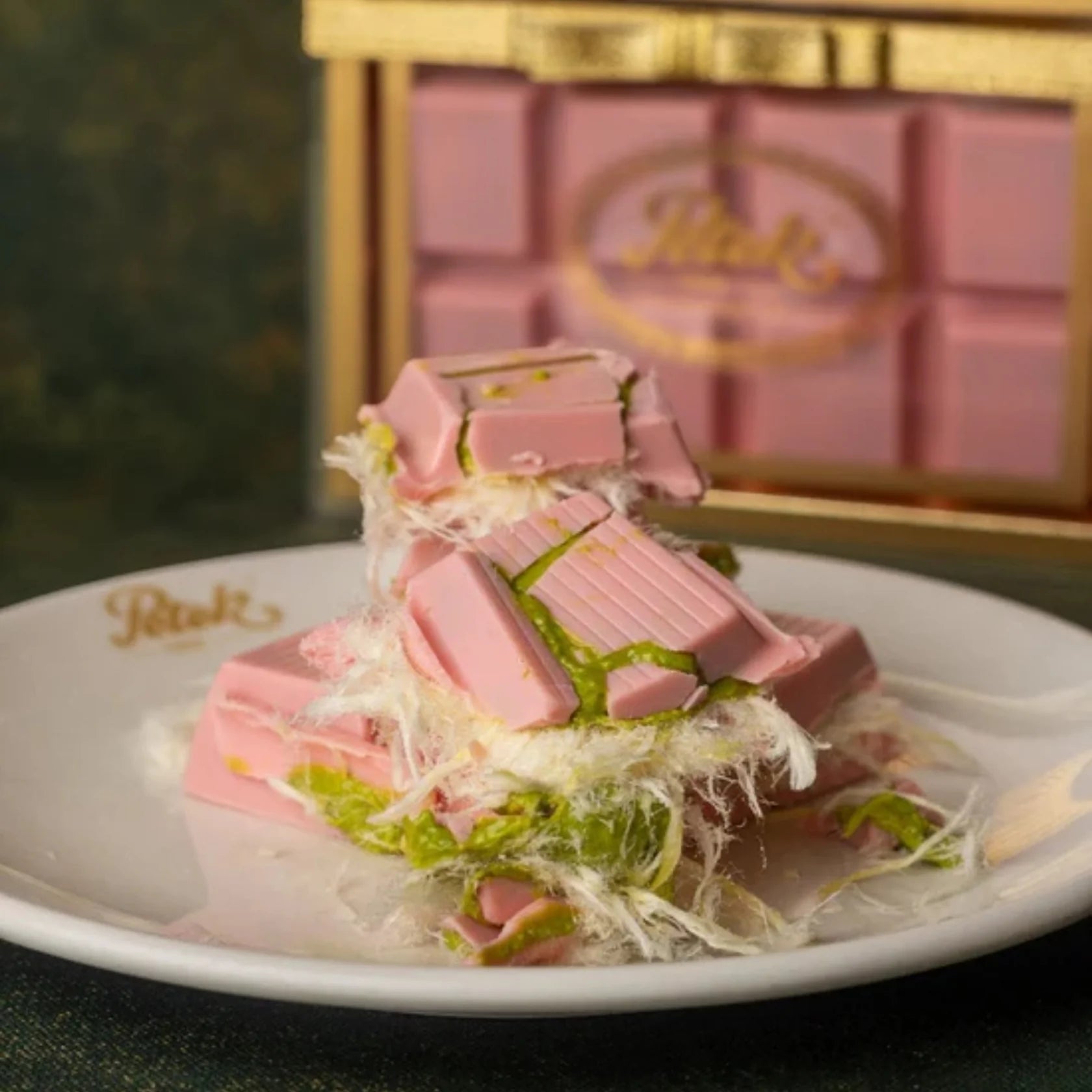 Pink Dubai Chocolate with Pistachio and Traditional Cotton Candy